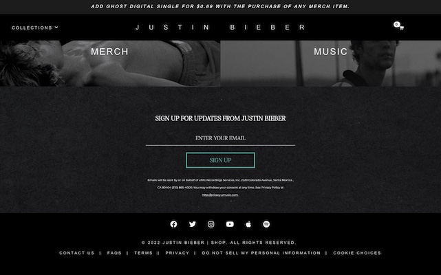 Justin Bieber <br>Official Store</br>